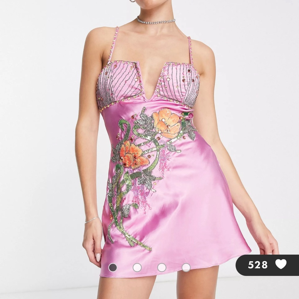 ASOS pink beaded floral mini dress
